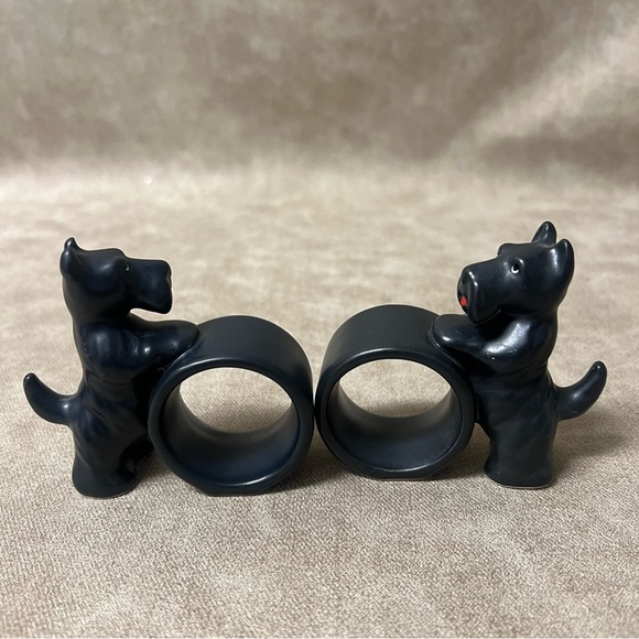 Set 2 Dept 56 Black Scottie Dog Scottish Terrier red ribbon Napkin Rings Japan - Picture 2 of 8